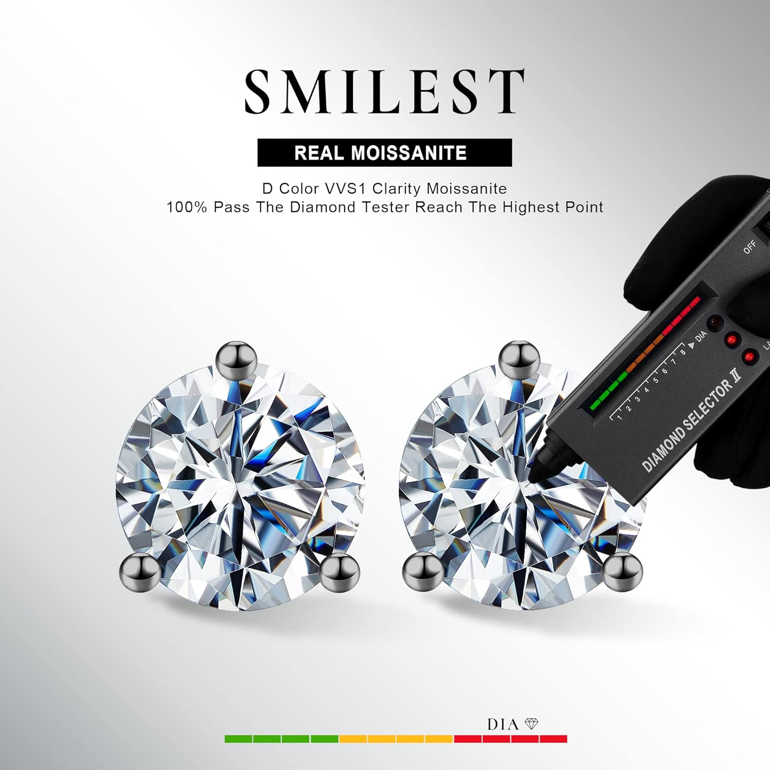 SMILEST 0.2-4CT Martini Moissanite Earrings for Women Men, Lab Created Moissanite 14K White Yellow Rose Gold Plated 925 Sterling Silver Moissanite Stud Earrings - Image 2