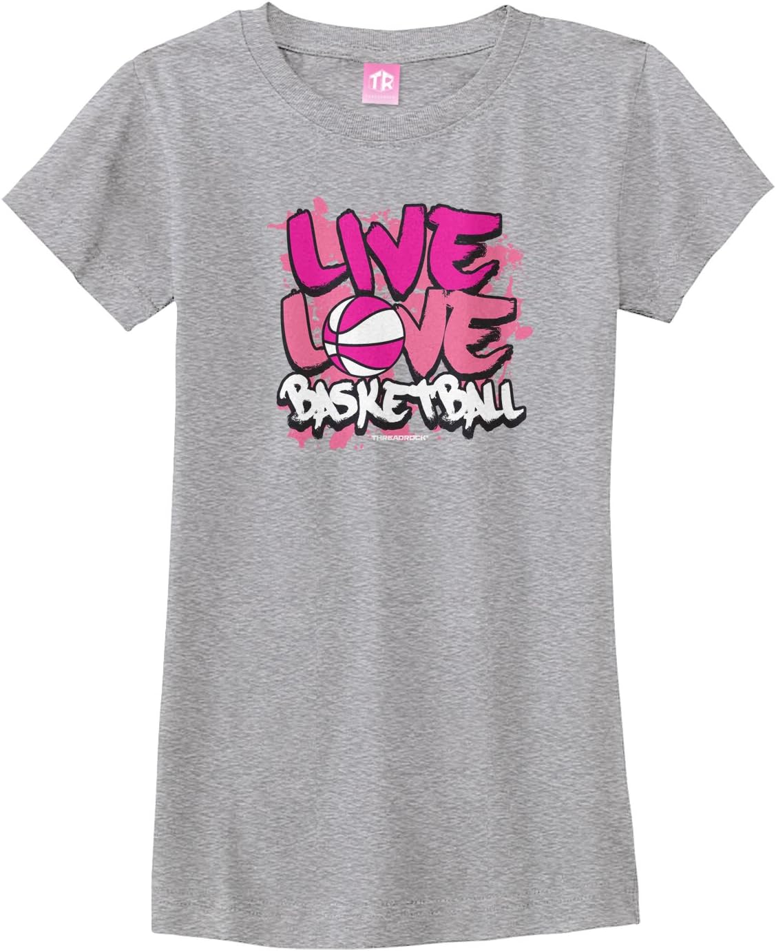 Threadrock Big Girls' Live Love Basketball Fitted T-Shirt