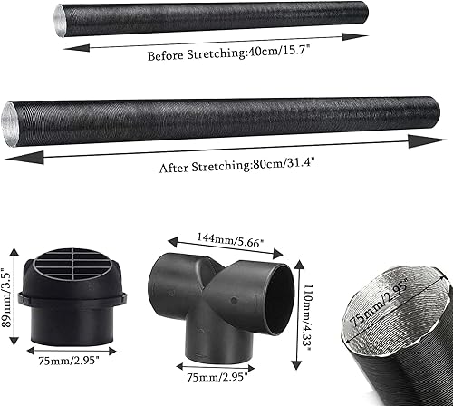 Miniatura 4 de Conducto de tubo de calentador diésel de 2.953 in, manguera de conducto de aire, salida de aire caliente para automóvil, salida de aire caliente en