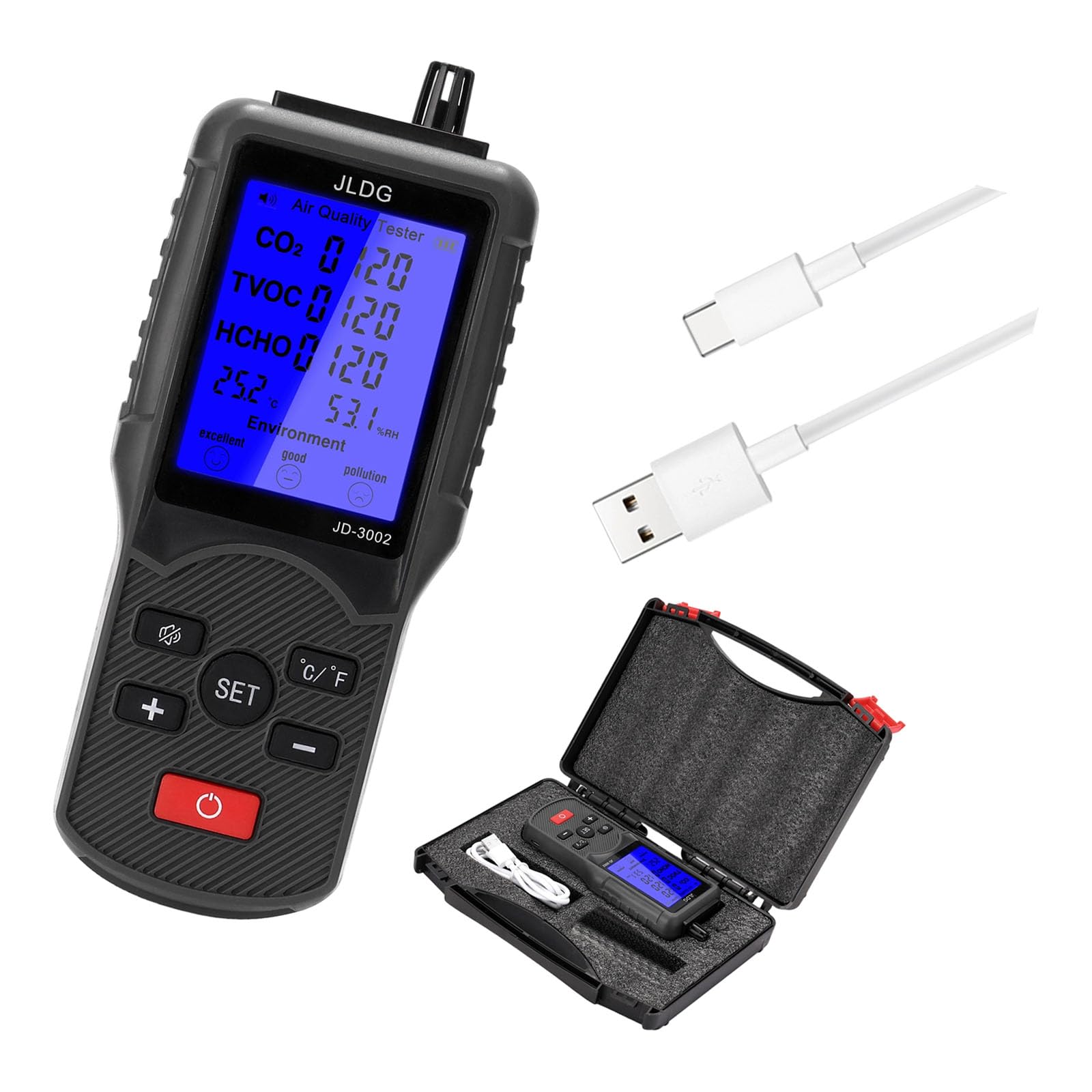 Rgybao B Air Monitors, Indoor Detects Co2, Formaldehyde, Tvoc, Temperature And Humidity Air Tester Tester For Home