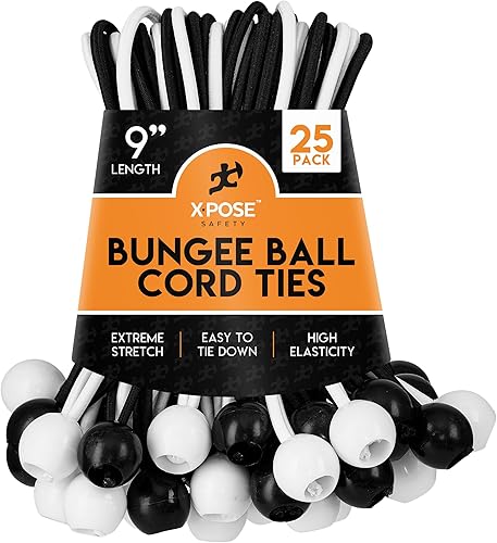 Miniatura 33 de Xpose Safety Cuerdas elásticas de bolas de 6 pulgadas, paquete de 10 cuerdas elásticas resistentes de colores surtidos en blanco y negro con lazos