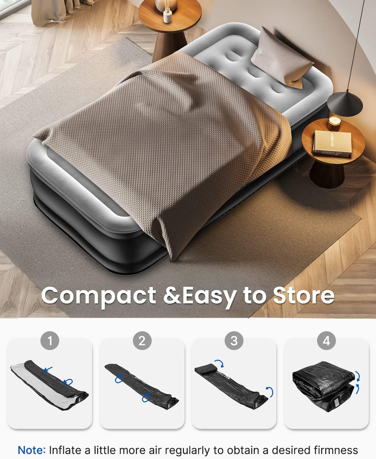 Airefina Twin Air Mattress with Built-in Pump Raised