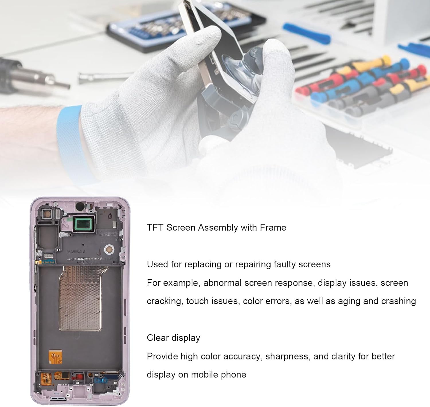 A55 5G Screen Replacement Kit with Frame and Repair Tools, TFT Touch Display Digitizer Screen Touch Assembly Replacement (Violet)