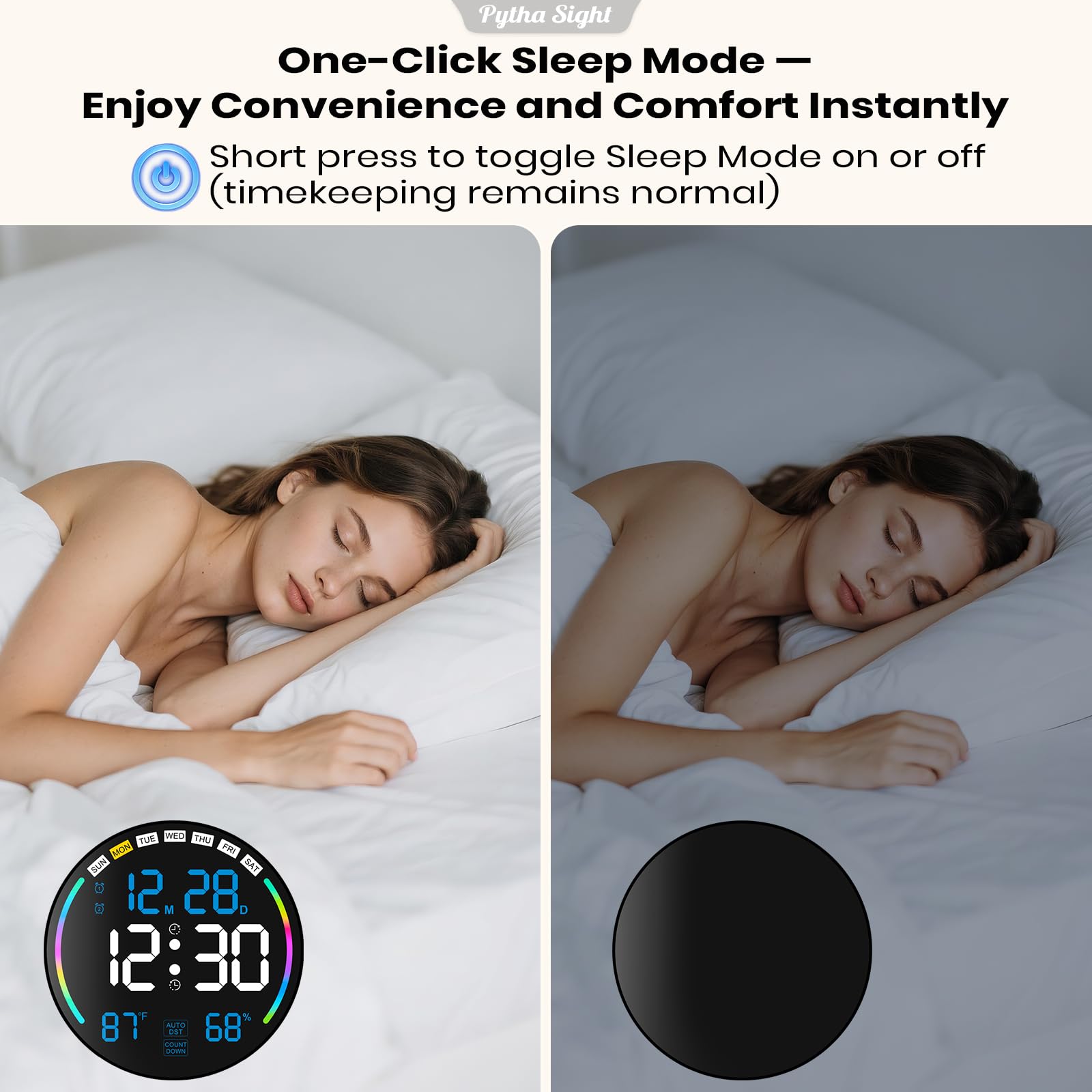 Horloge Murale numérique 26 cm LED Grand écran, Horloge Murale numérique avec 10 Couleurs RVB, Doubles alarmes, 10 Niveaux de luminosité, Voiture DST, minuterie pour Compte à rebours/Jour pour
