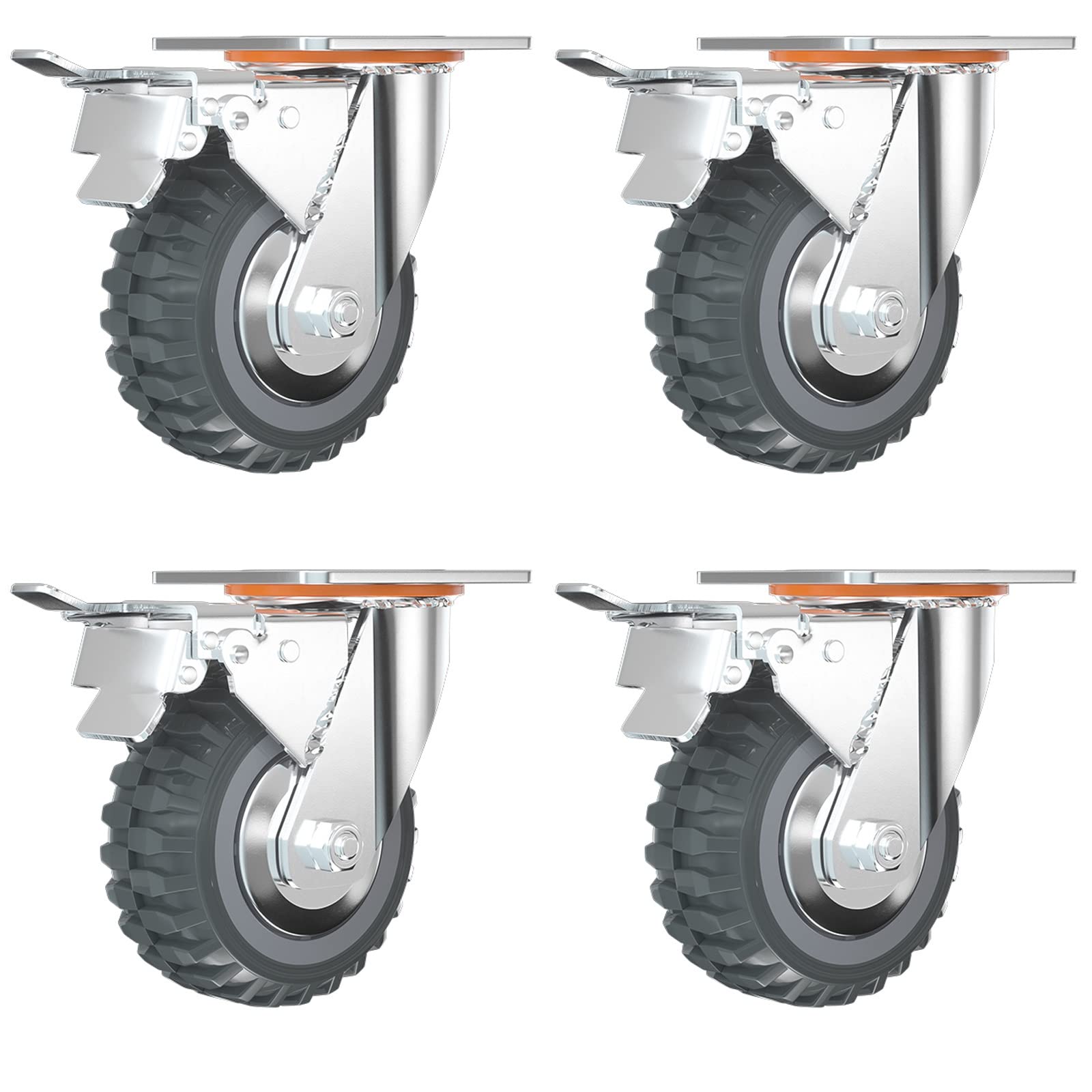 Roulettes robustes 15 cm en polyuréthane avec freins et plaque fixe, lot de 4