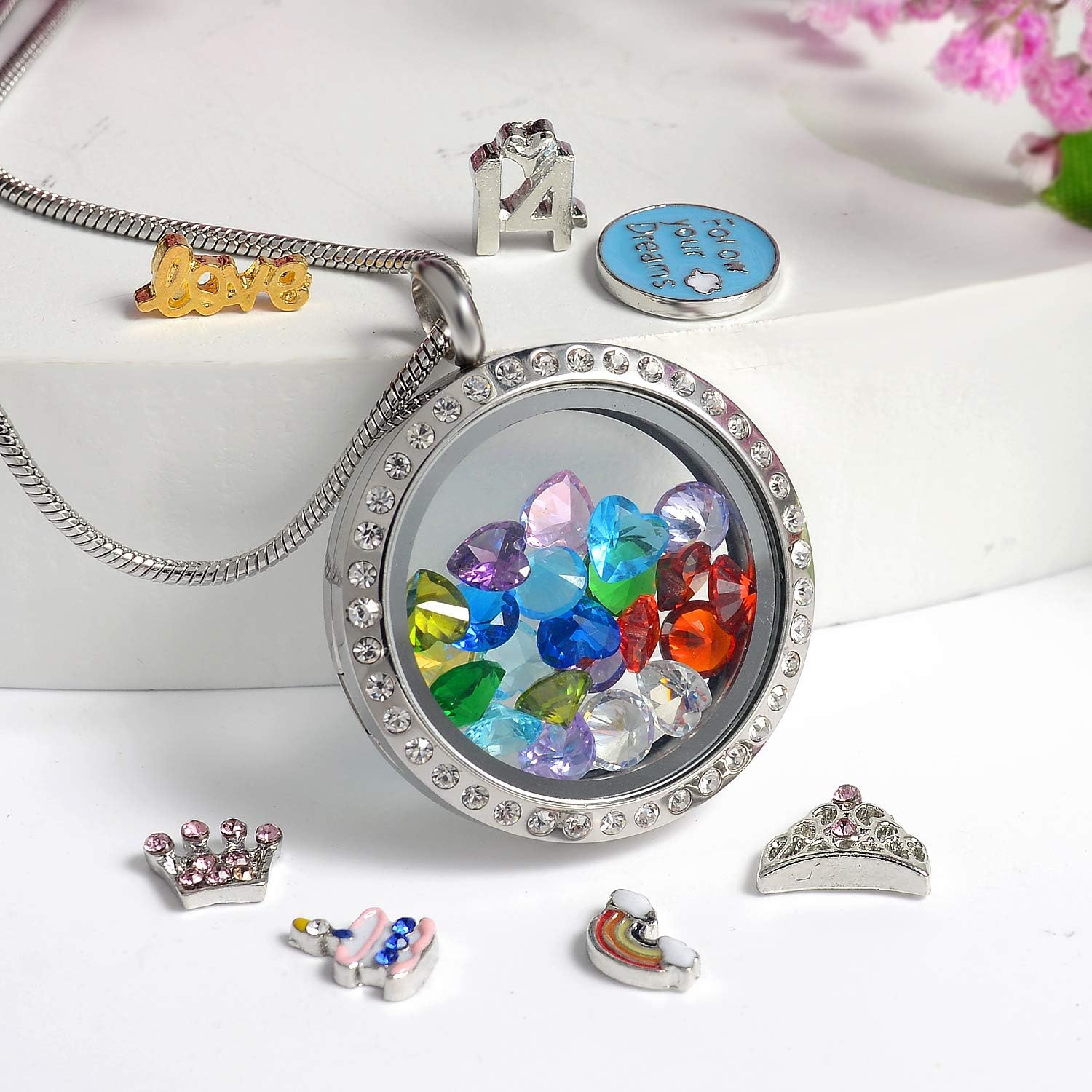 Birthday Gifts for Her, Floating Living Memory Locket Necklace Pendant with Charms & Birthstones for 6th 7th 8th 9th 10th 11th 12th 13th 14th 15th Sweet 16 18th 21st 30th - Image 5