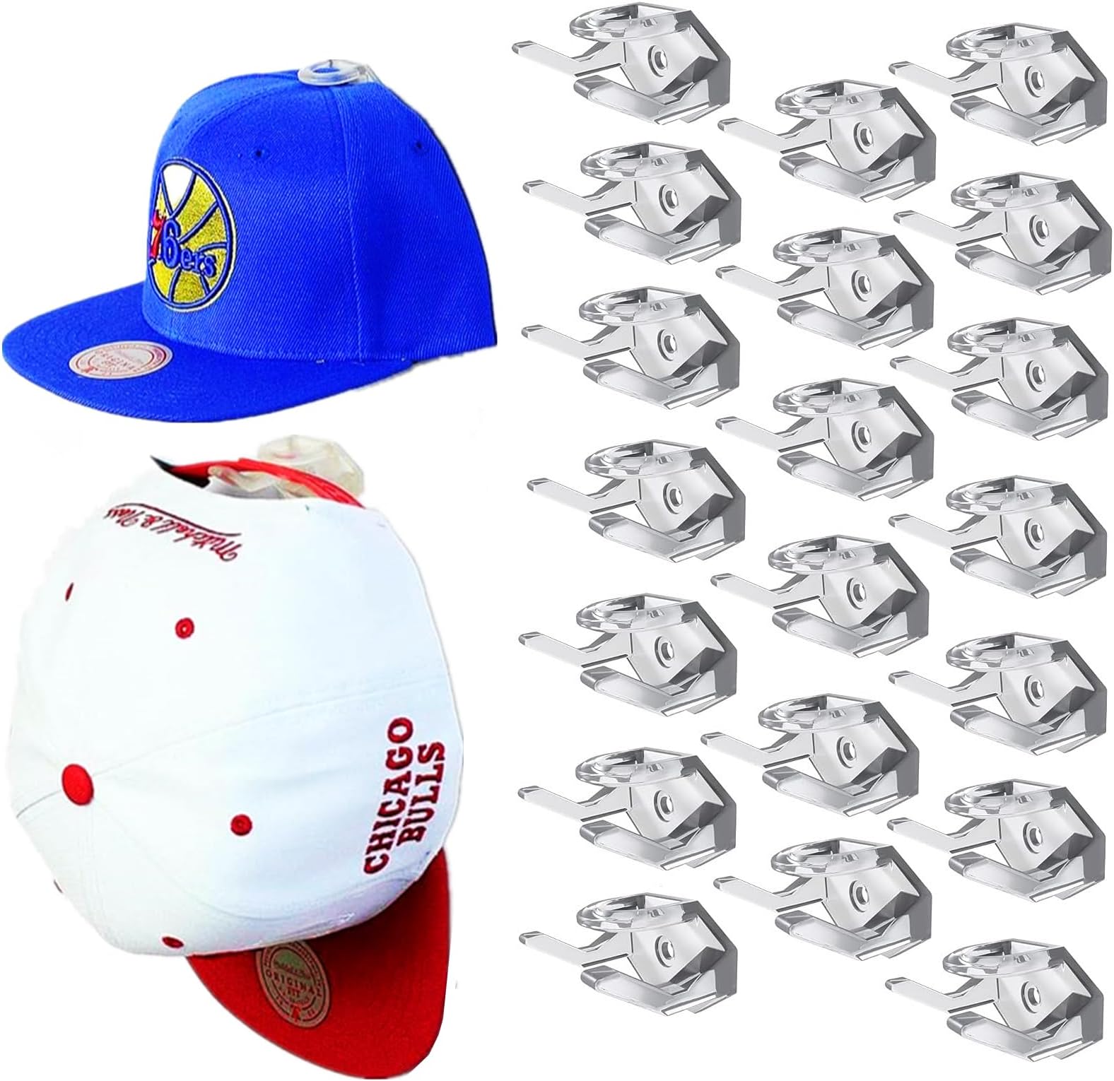 AoMige20 Adhesive Hat Hooks for Wall, Super Strong Hat Rack for Baseball Caps, Minimalist Hat Organizer Display for Home Decor, Hat Hangers Holder for Wall, Door, Closet, No Drilling (Clear)