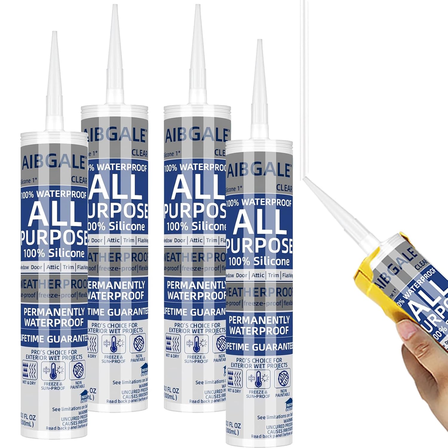 12 Pack of Clear Silicone Sealant, All-Purpose 100% Waterproof Silicone Caulk - 10.1 oz Cartridge, Adhesive Caulking Tool for Indoor & Outdoor Windows, Aquarium, Bathroom Auto Leak Seal (12)