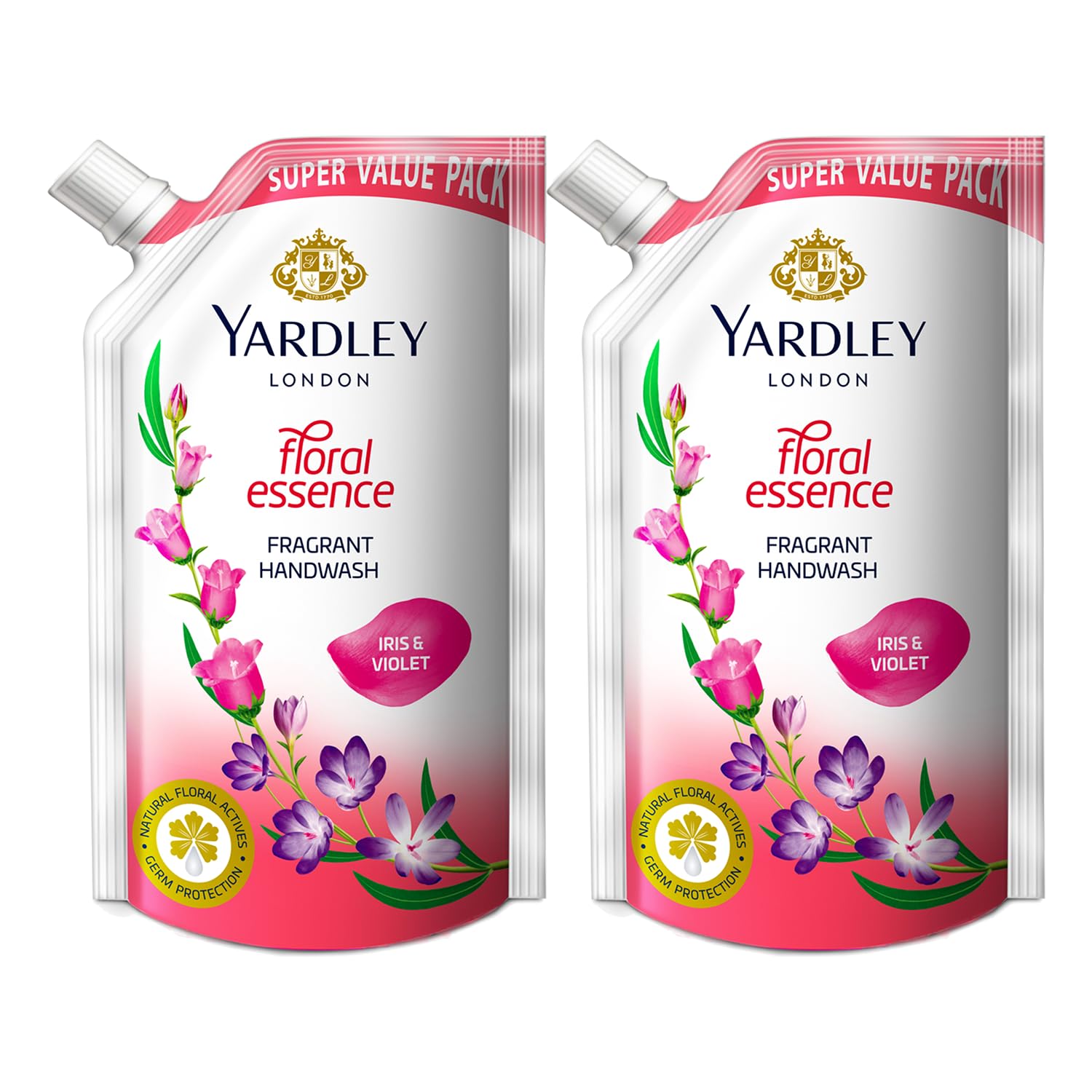 London Floral Essence 650ml or above Pack of 2 Fragrant Handwash| Infused with Natural Floral Actives| Iris & Violet| Germ Protection| For Soft & Fragrant Skin