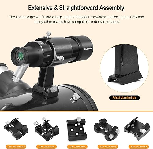 Miniatura 28 de Astromania Buscador de alcance 9x50, ángulo recto de imagen correcta, buscador de telescopio óptico, totalmente multicapa para telescopio