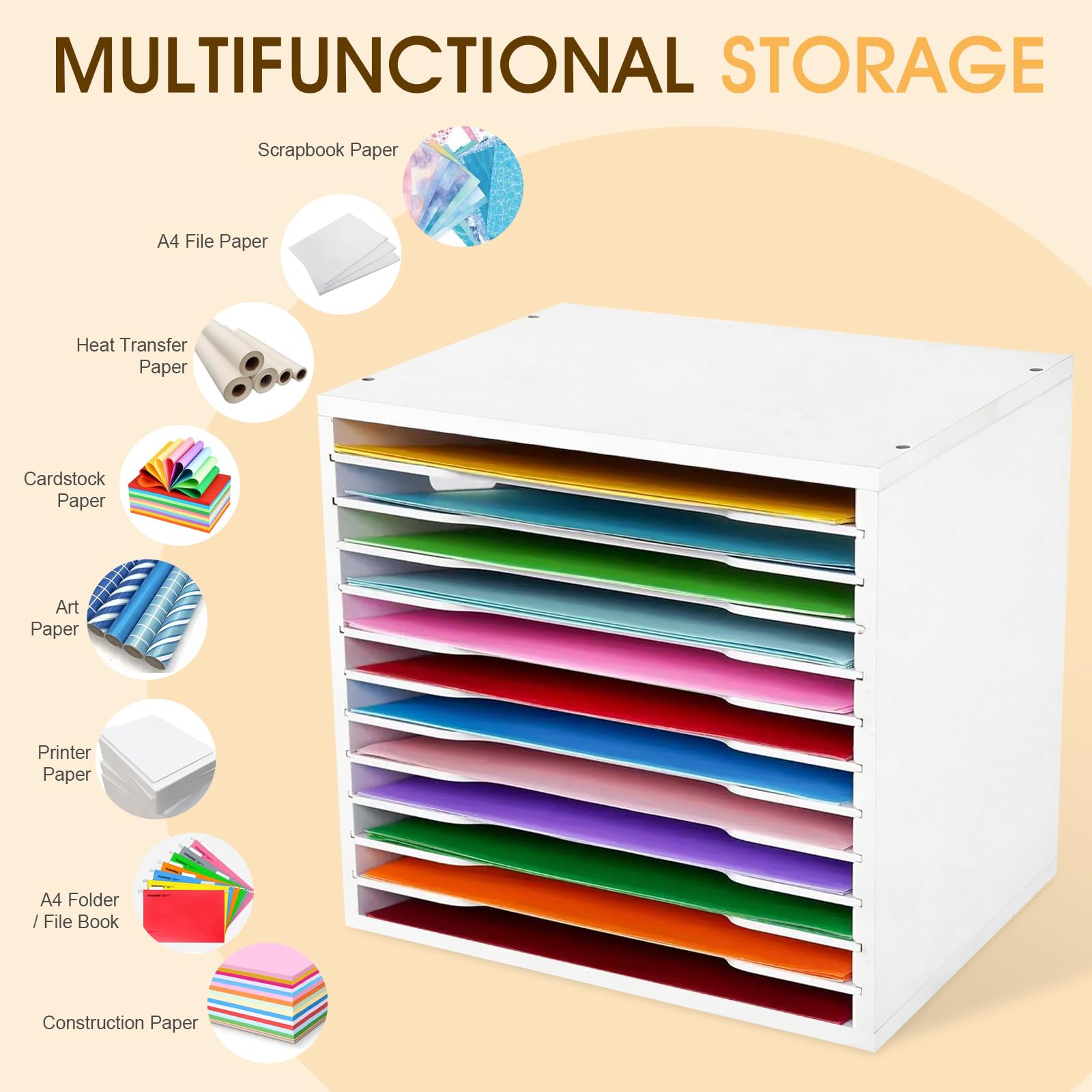 Organizer di carta per scrapbooking in legno, bianco, a 12 livelli, con ripiani regolabili, porta documenti, organizer da scrivania, per scuola, casa e ufficio