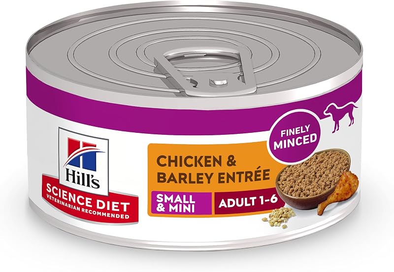 Comida para perros pequeña y mini húmeda para adultos 1-6 | #1 recomendado por el veterinario, pollo y cebada, latas de 5.8 onzas, paquete de 24