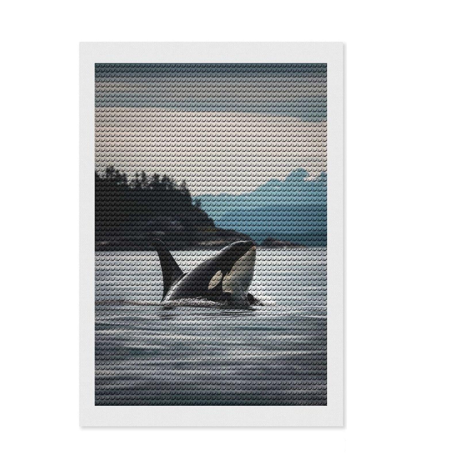 Junmoney Magnificent Orca DIY Diamond Art Canvas Kit 8"x12", for Adults, Boho Decor, Full Kit Included, Artistic Hobby, Arts and Crafts