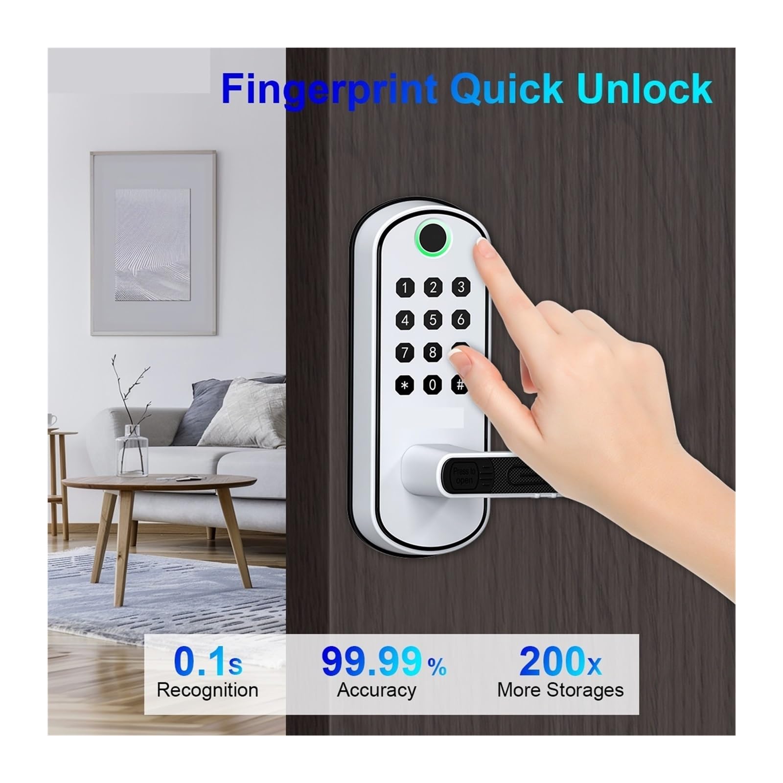 Inteligentny zamek do drzwi z czytnikiem linii papilarnych WIFI, cyfrowy ekran dotykowy, bezkluczykowy, NFC, IP67, wodoodporny, 2 karty IC,Odporny na warunki atmosferyczne(Wit)