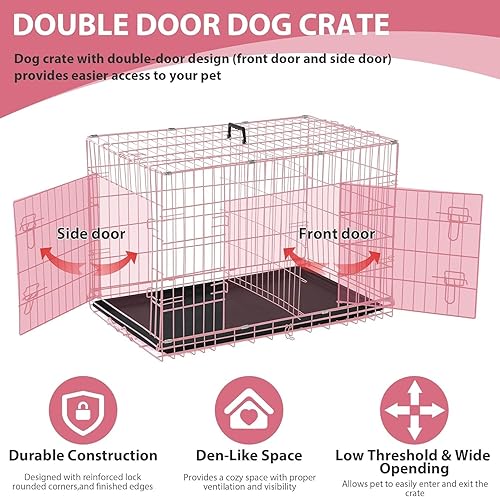 Vista 13 de Jaulas extra grandes de 48 pulgadas para perros con doble puerta, panel divisor, asa, bandeja extraíble de plástico a prueba de fugas, plegable XXL