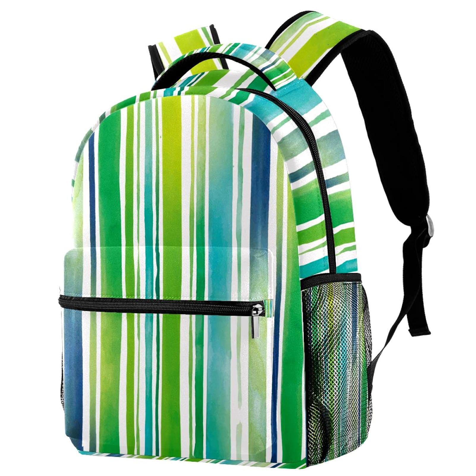 Sac à dos campus à rayures aquarelles avec porte-bouteille pour fille et garçon