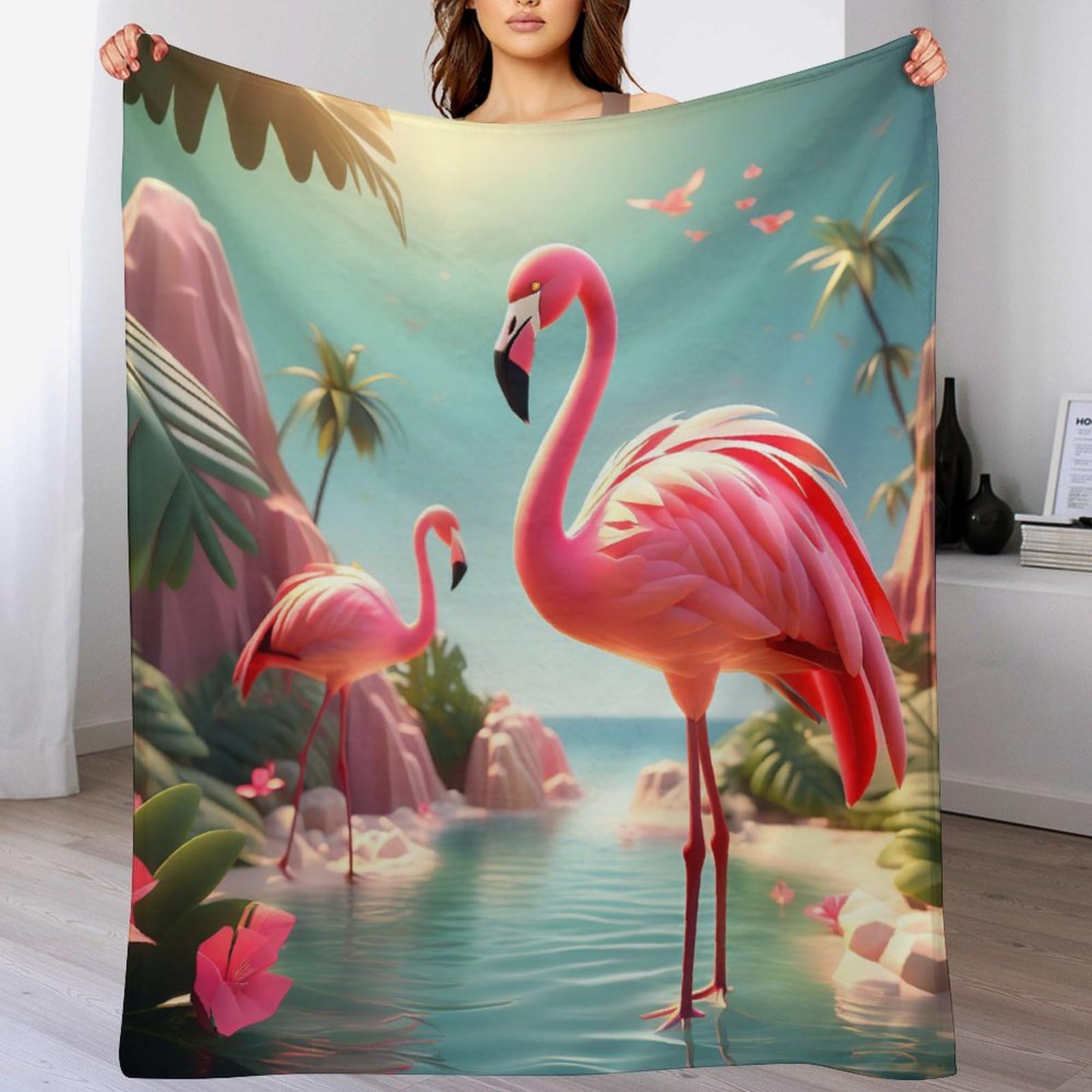 Plaid canapé flamant rose lavable en machine, plaid flannel chaud 140x180 cm