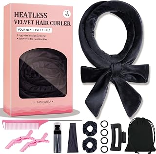 Heatless Curls Overnight Headband, 70'' No Heat Hair Curlers for Medium Long Hair, Black