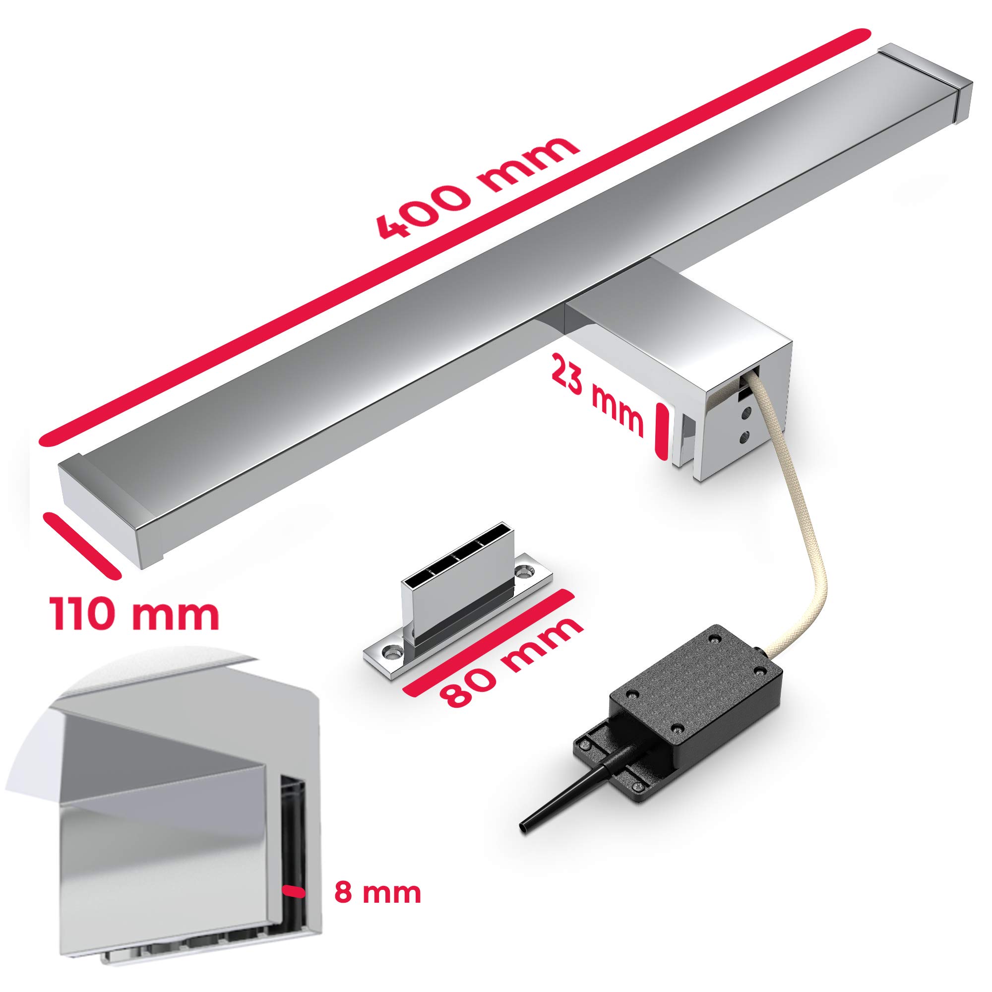 B.K.Licht Luz LED de espejo, tablero LED integrado de 7 W, ancho de 15.75 pulgadas, lámpara de armario de baño, luz de tocador, iluminación de belleza de maquillaje, blanco neutro 4000 K, 600 lm, a