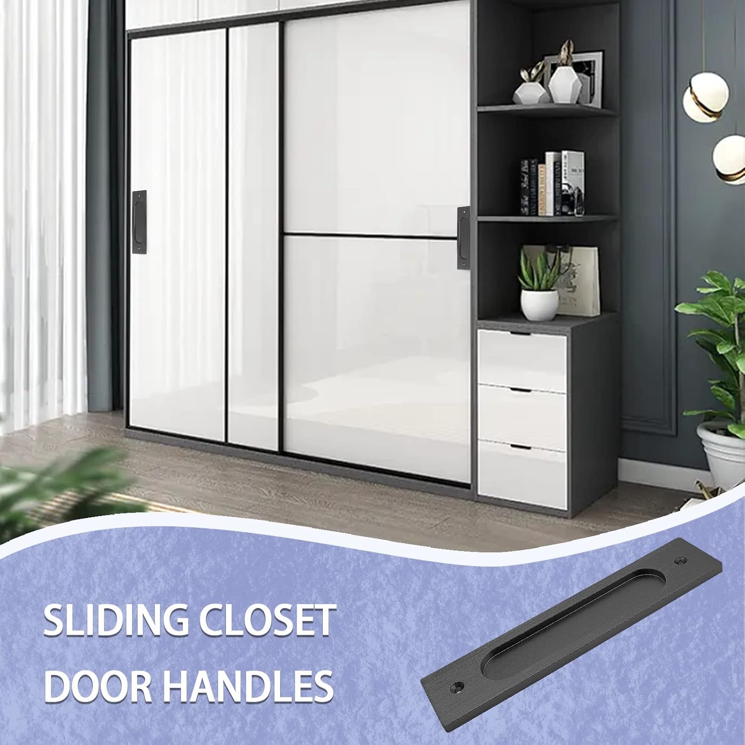 2pcs 7 Inch Flush Pull, Recessed Barn Door Handle, Rectangular Cabinet Handles, Sliding Closet Finger Pull for Pocket Door (Matte Black)