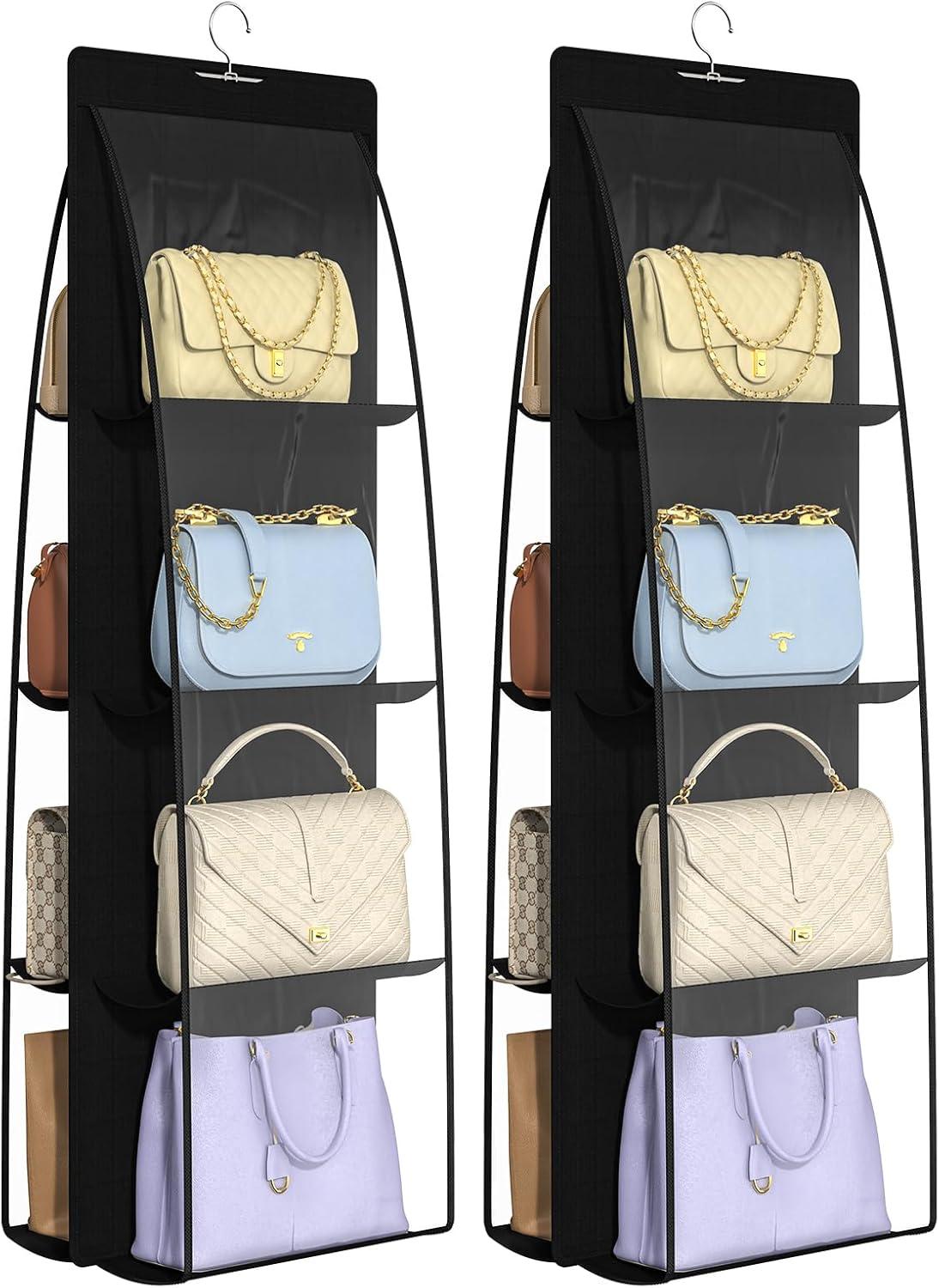 2 Packs 8 Pockets Black Handbag Hanging Purse Organizer for Closet, Purse Storage, Purse Hanger and Handbag Organizer for Space Saving