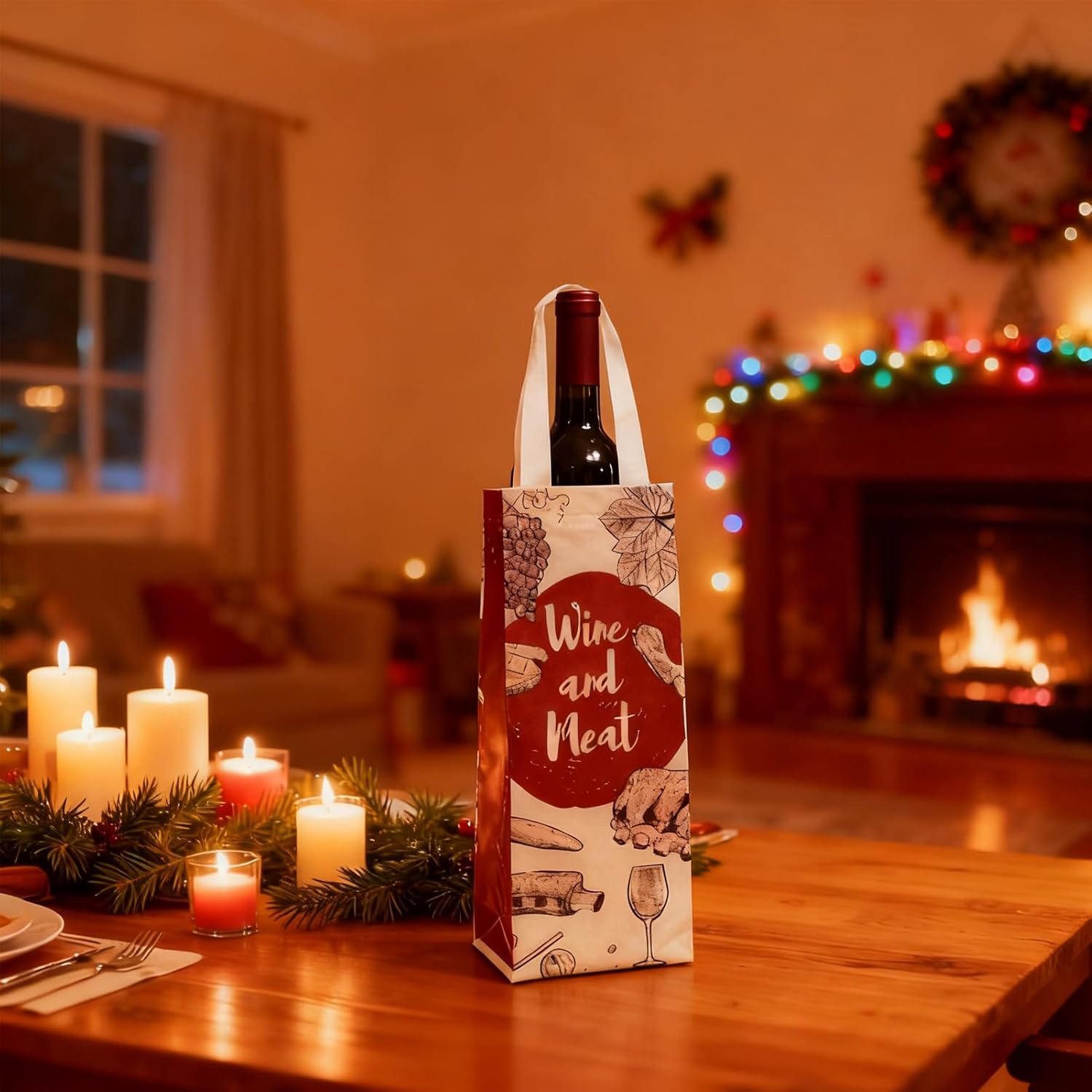 48-Pack Wine Gift Bags with Handles - Reusable Printed Non-Woven Carrier Totes for Wine Bottle, Champagne & Liquor Wine Bottle Gift Bag - Image 7