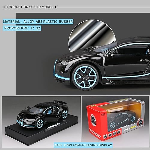Miniatura 6 de 132 Bugatti Chiron aleación de zinc pull back coche fundido a troquel juguetes electrónicos con luces y música, decorativo, mini vehículos juguetes