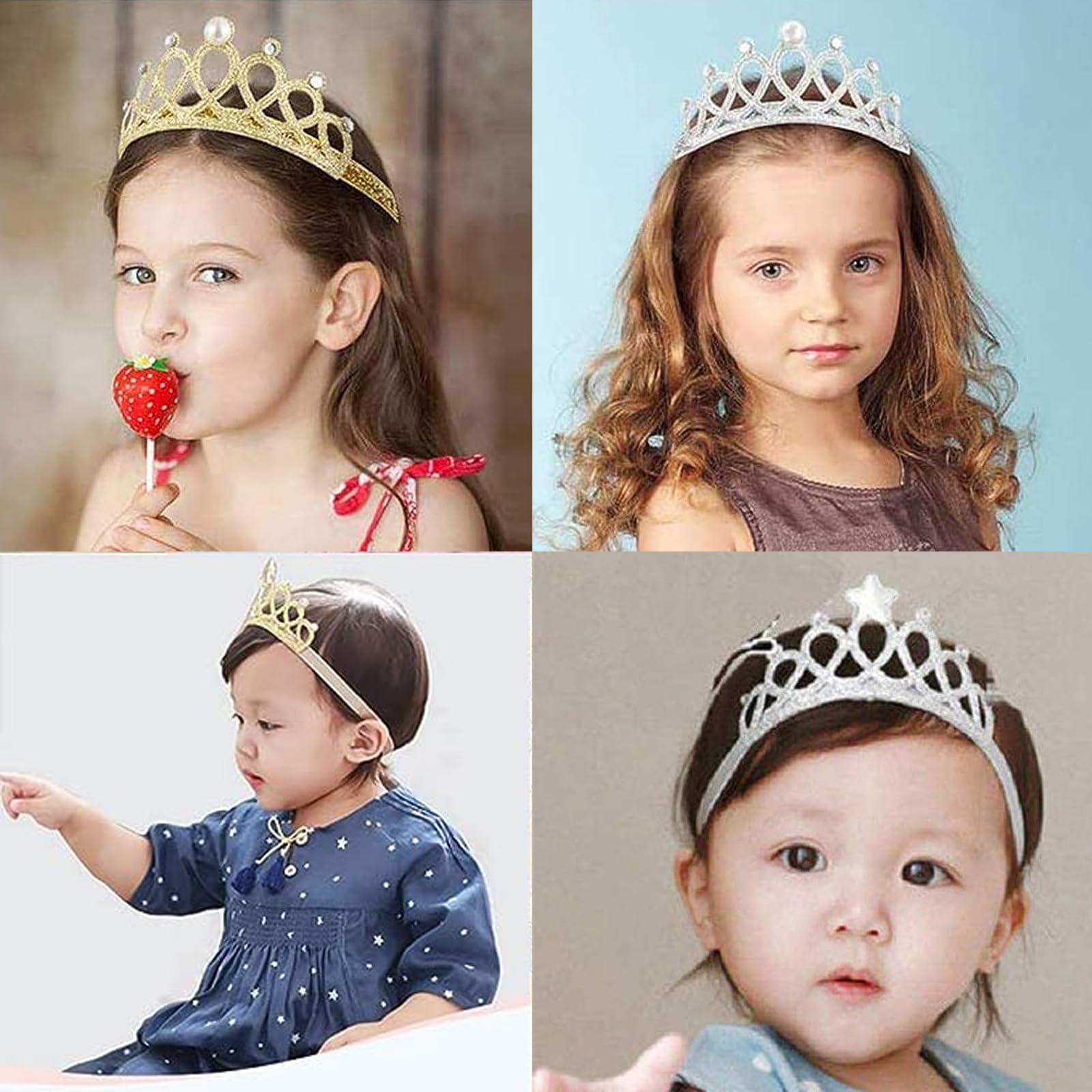 6 Piezas Corona Princesa, Diadema con Corona para niños, Diadema con Corona Brillante, Accesorios elásticos para el Cabello de Princesa, para Fiestas de cumpleaños de niñas