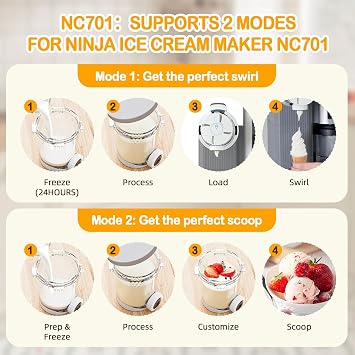 Kssvzz 2 Pack Ice Cream Tubs for Ninja Creami Swirl NC701UK NC700 Series | 16 oz Replacement Pint Containers with 4Pcs Replacement Swirl Nozzles, BPA-Free, Dishwasher Safe