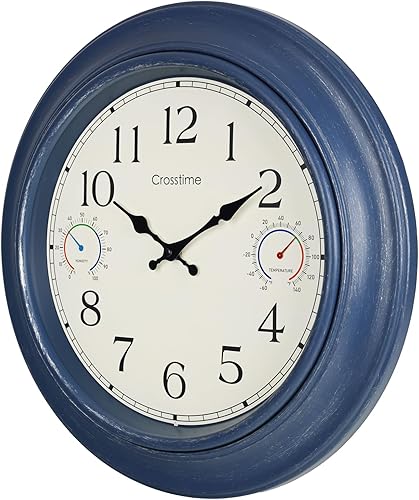Miniatura 13 de Reloj grande impermeable para exteriores de 18 pulgadas, reloj de pared retro para interiores y exteriores con termómetro para patio, piscina, 18"