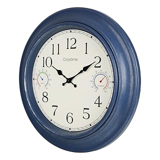 18 Inch Large Outdoor Clock Waterproof with Thermometer and Hygrometer Combo, Retro Vintage Indoor Outdoor Wall Clocks for Patio Pool Garden Living Room Home Decor- Blue - Amazon product rated Grade B