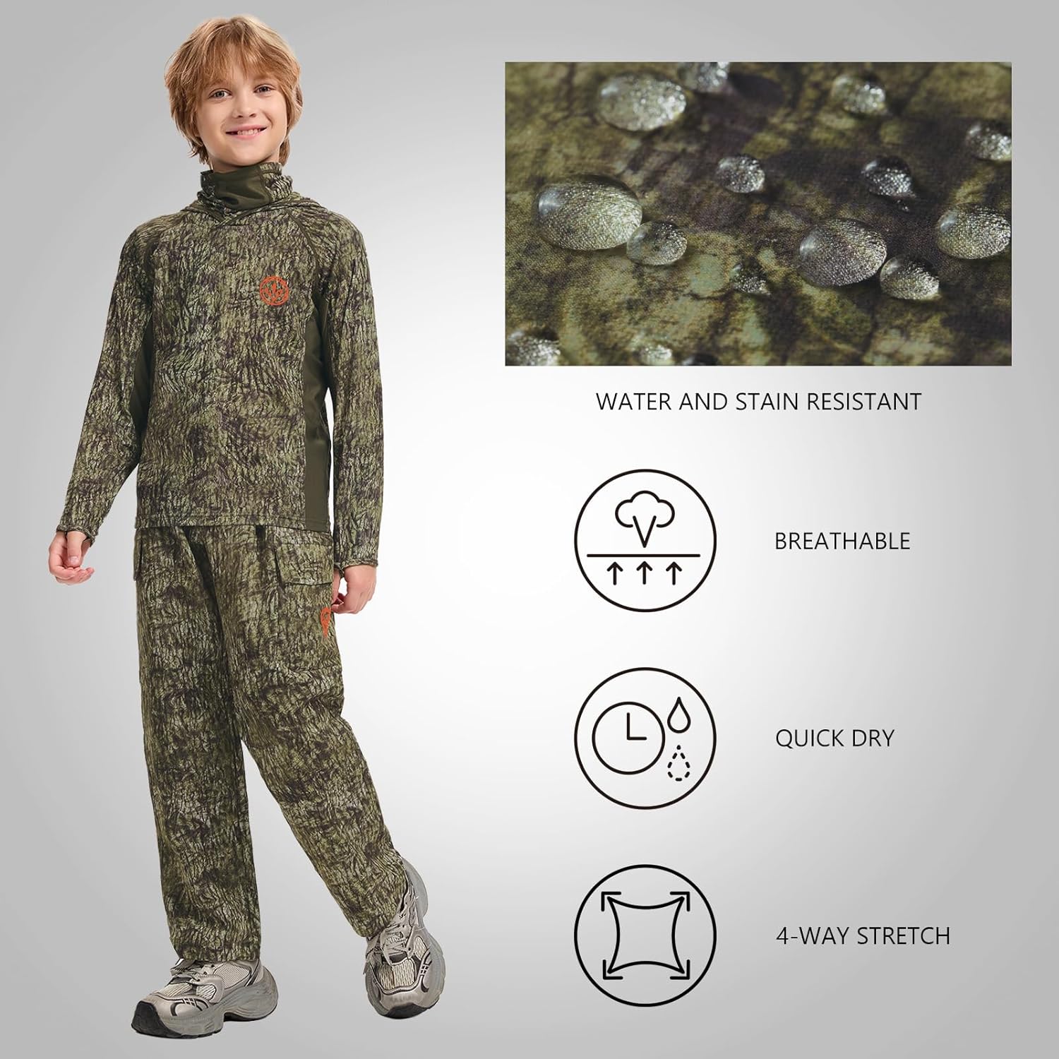 BASSDASH Invis Kid’s Youth Stretch Hunting Pants Water Resistant Breathable Camo Cargo Fishing Pant - Image 4