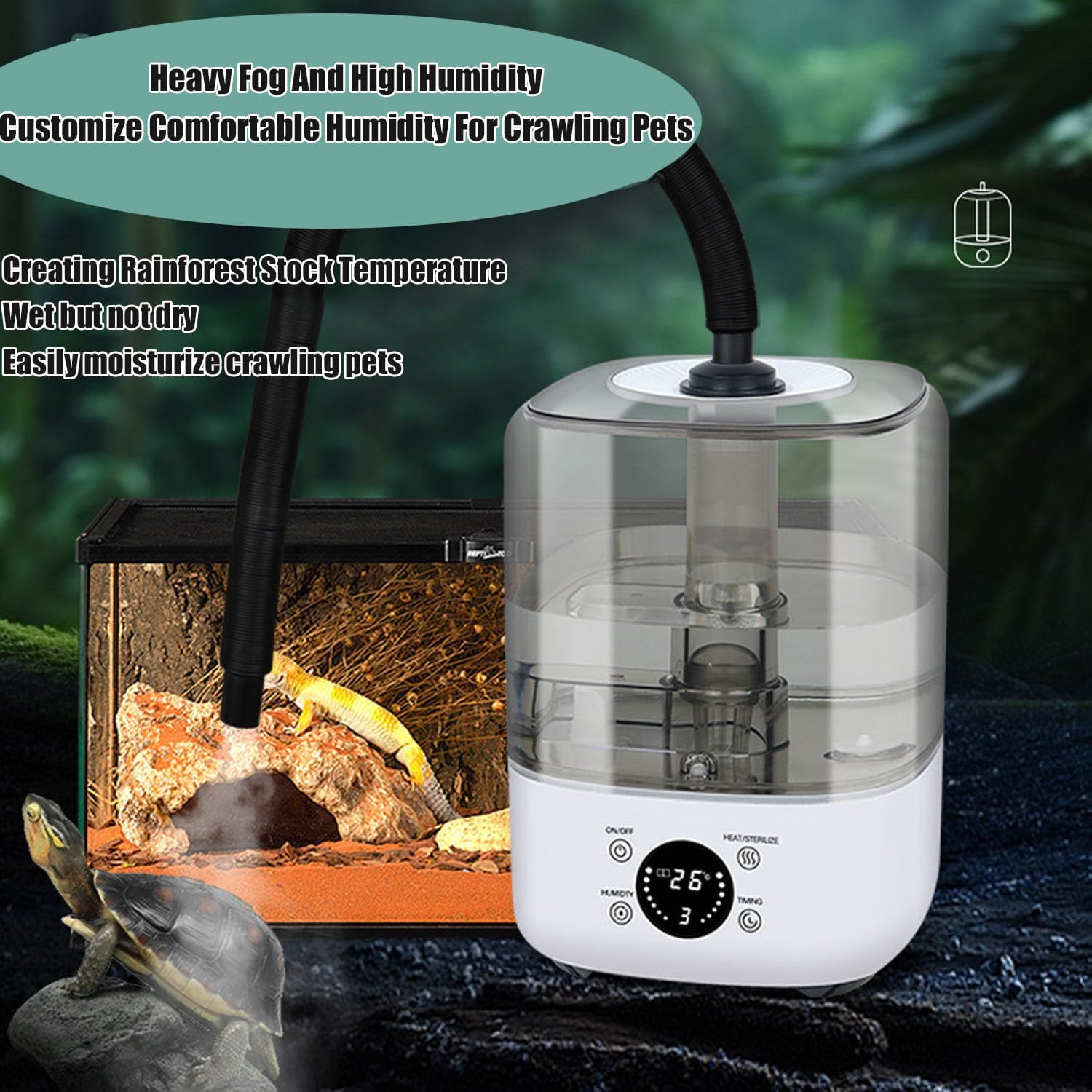 Humidificador y nebulizador de reptil de 5L, señor de plantas con tubos | para terrarios, anfibios, herpes, ajuste de humedad constante