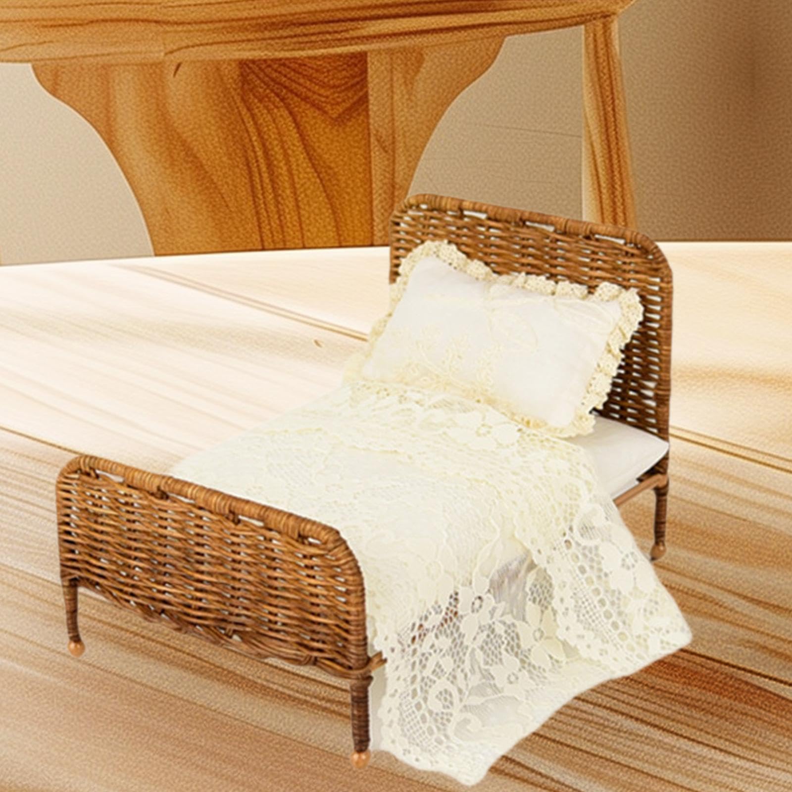 Letto Miniatura Per Кукольный Дом От Рогожки Для Микро,Pizzo Bianco Crema