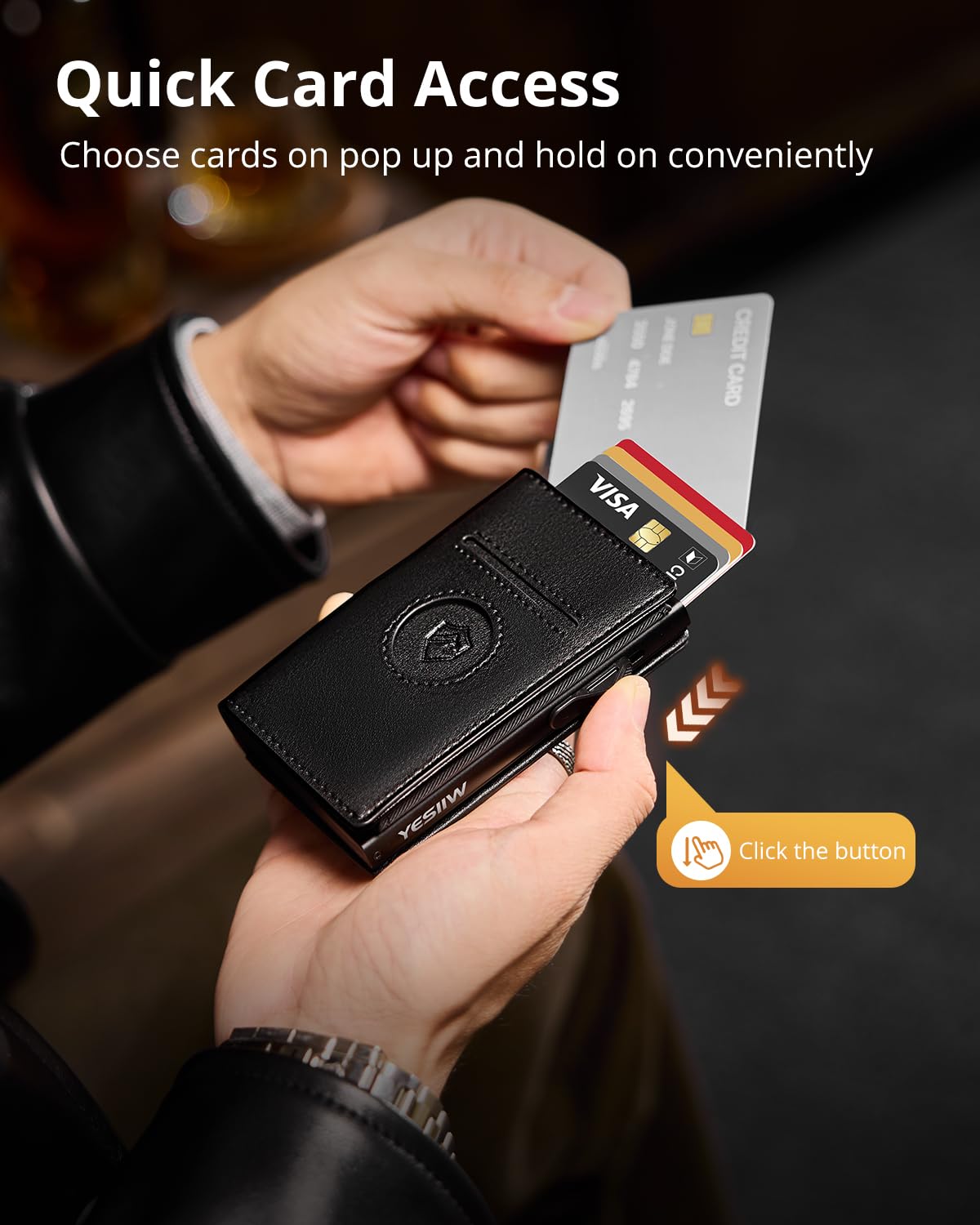 YESIIW Portafoglio Airtag per Apple Air Tag, Portafoglio Uomo con Blocco RFID Pop-up Porta Carte di Credito Uomo per 10 Cartes Portacarte Slim con Portamonete,(Nero)