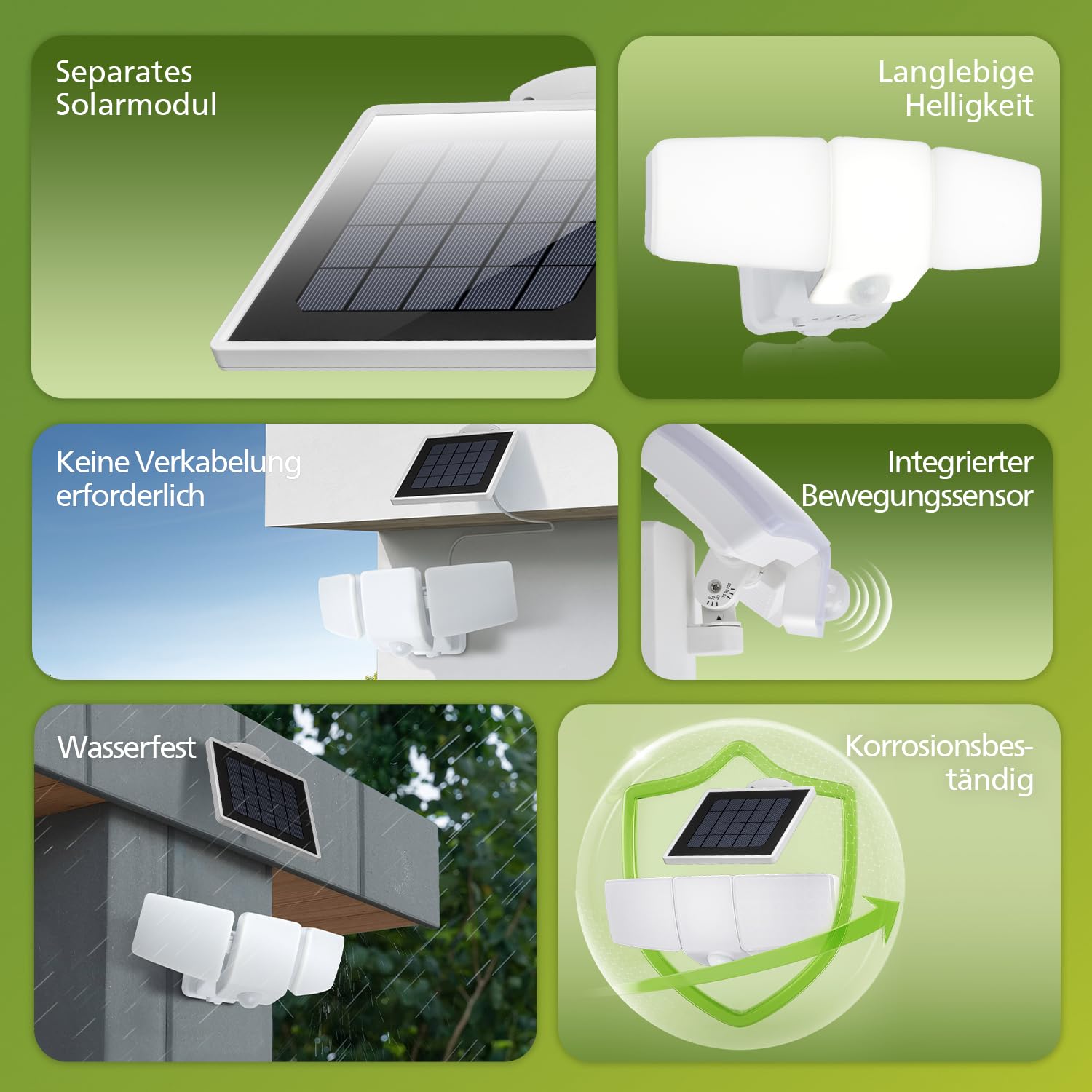 Philips 3600LM Solarlampen für Außen mit Bewegungsmelder, 5000K Wasserdichte Dimmbare LED, 3 Verstellbare Köpfe mit 5m Kabel, Separate Solarpanel mit 3 Modi Solar-Fluter für Hof, Garage