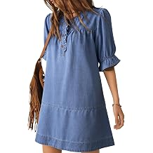 Dokotoo Womens Denim Dress 2026 Babydoll Jean Dress Casual Ruffle Short Sleeve Button Western Cowgirl Outfit