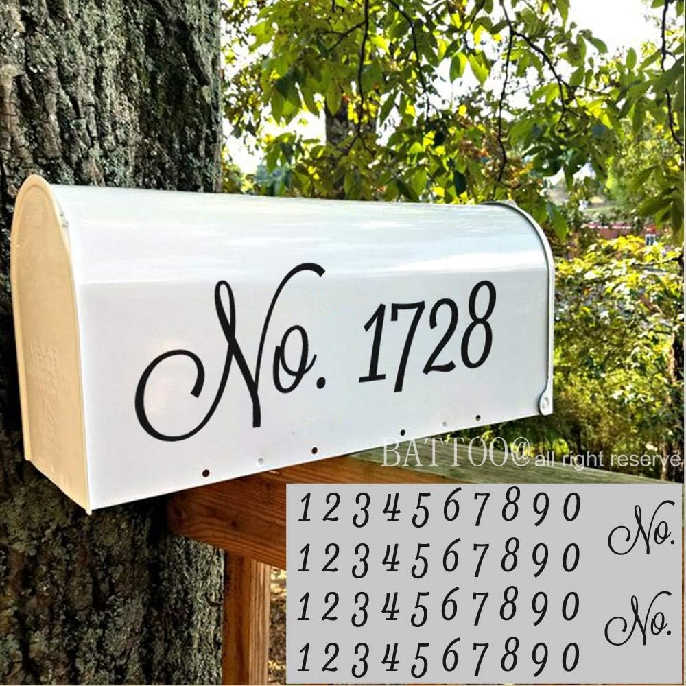 Mailbox Numbers Sticker Decal Die Cut Script Black No. Self Adhesive 4 Sets Vinyl Number Black for Mailbox, Signs, Window, Door, Cars, Trucks, Home, Business, Address Number, Indoor or Outdoor