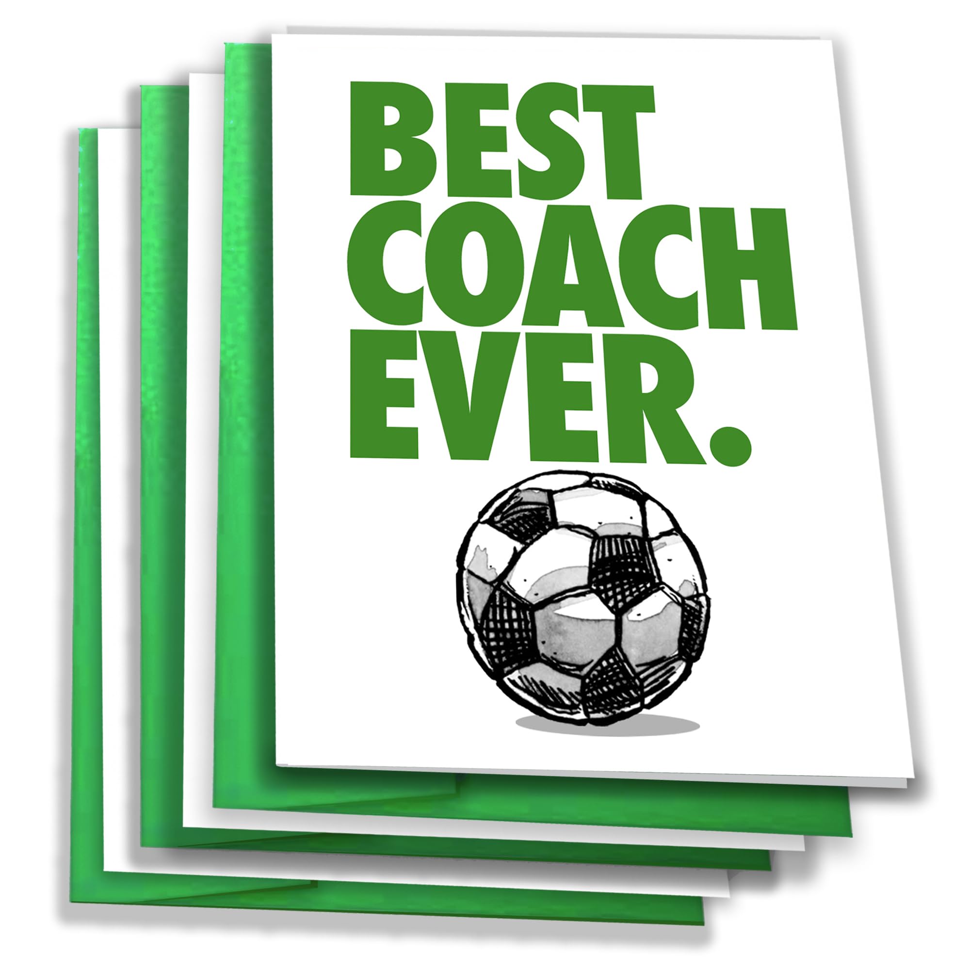 Play Strong 3-Pack Soccer BEST COACH EVER Thanks Coach Card (5x7) Illustrated Sports Greeting Card and Envelope Awesome for Soccer Player and Team