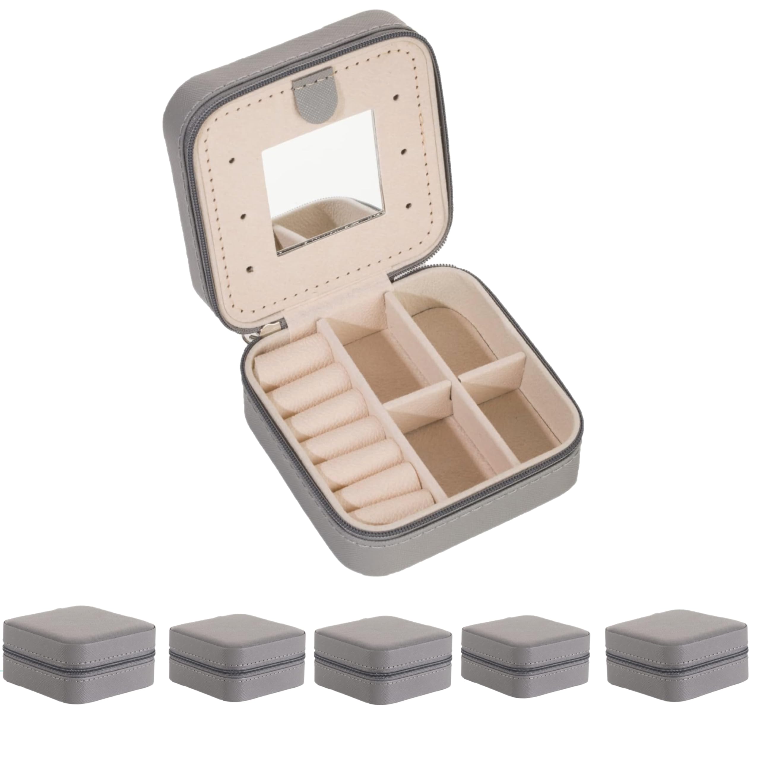 KElofoN 5 packTravel jewelry case Travel jewelry box Travel Jewelry Organizer Small Jewelry Organizer Box for Girls Women with Mirror (Grey-5)