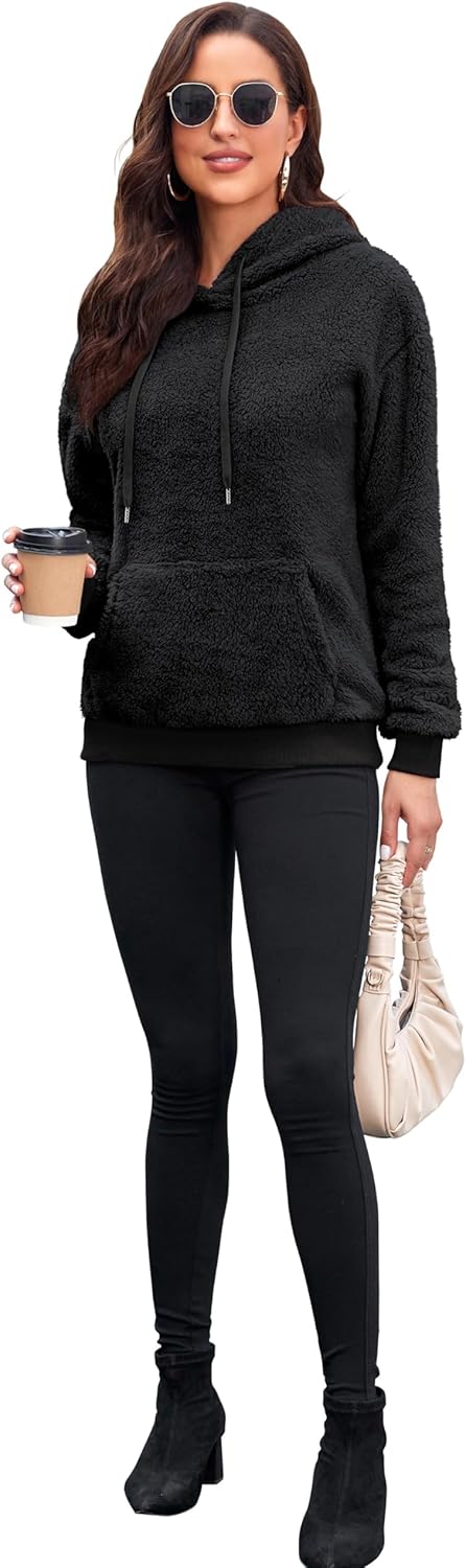 Neineiwu Womens Casual Sherpa Hoodies Fleece Sweatshirts Fuzzy Pullover Fluffy Outerwear with Pockets - Image 5