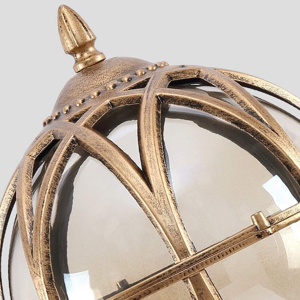 Lampa zewnętrzna, IP44, lampa cokołowa, retro, do użytku na zewnątrz, kolor brązu, wodoszczelna, E27, odlew aluminiowy, klosz kulowy, szklany klosz zewnętrzny, latarnia trawnikowa, ścieżka, korytarz