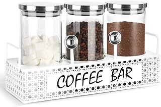 Glass Coffee Containers with Shelf 3x 47oz Coffee Station Organizer Glass Coffee Bean Storage with Spoon Coffee Canister Set Jars for Coffee Bean Ground Nuts