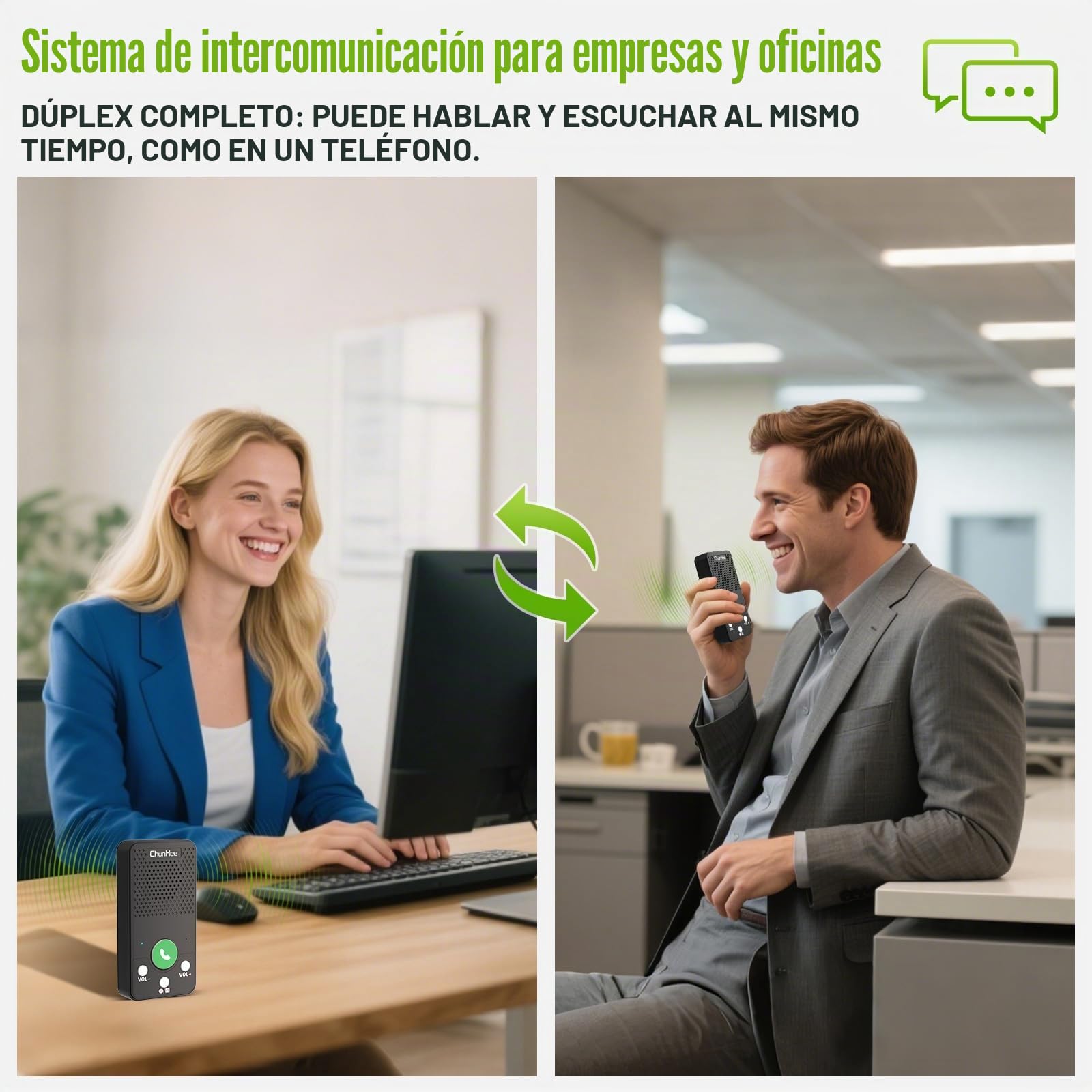 ChunHee Sistemas de intercomunicación dúplex completo para el hogar, sistema de intercomunicación de contacto de 2 vías | Fácil de usar, un botón para llamar/contestar, recargable, ligero, buen sonido, intercomunicador para ancianos