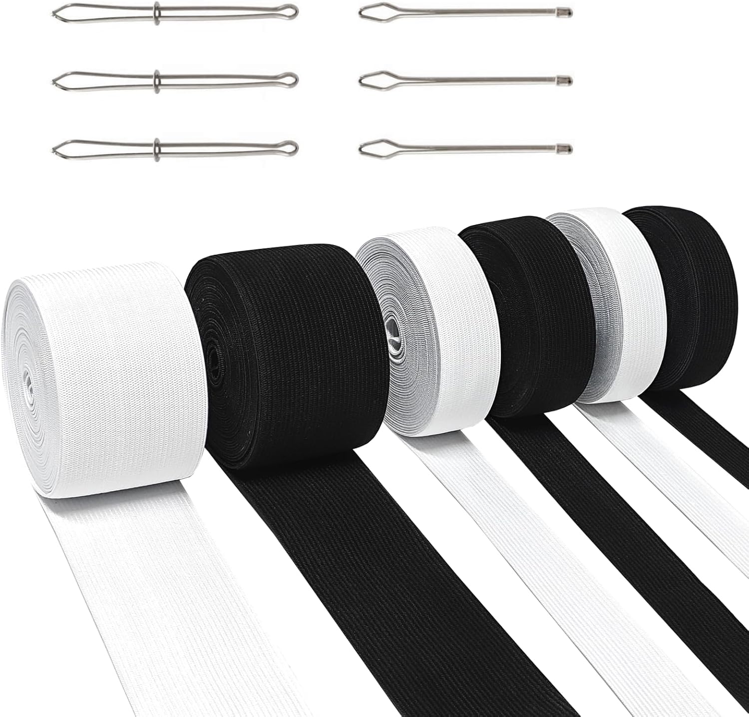 6 Rolls Elastic for Sewing, High Elasticity Knit Elastic Bands 0.79/1/2 Inch Width, 5.5 Yards/Roll, with 6 Pcs Sewing Clips, for Waistband Pants Swimwear Sweatpants Hoodies Crafts DIY