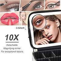 Vista 4 de Estuche de Maquillaje de Tren con Espejo y Luz 3 Colores Ajustar Brillo, Bolsa de Maquillaje con Espejo Recargable Estuche de Cosméticos