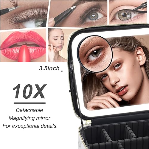 Miniatura 4 de Estuche de maquillaje con espejo y luz de 3 colores para ajustar el brillo, bolsa de maquillaje con espejo, estuche de cosméticos recargable con