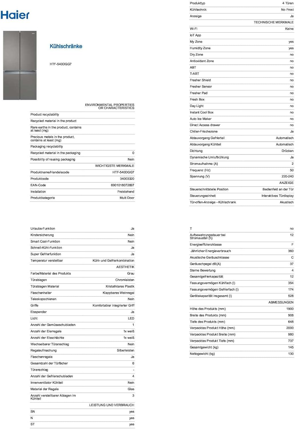 Technical Specifications Sheet