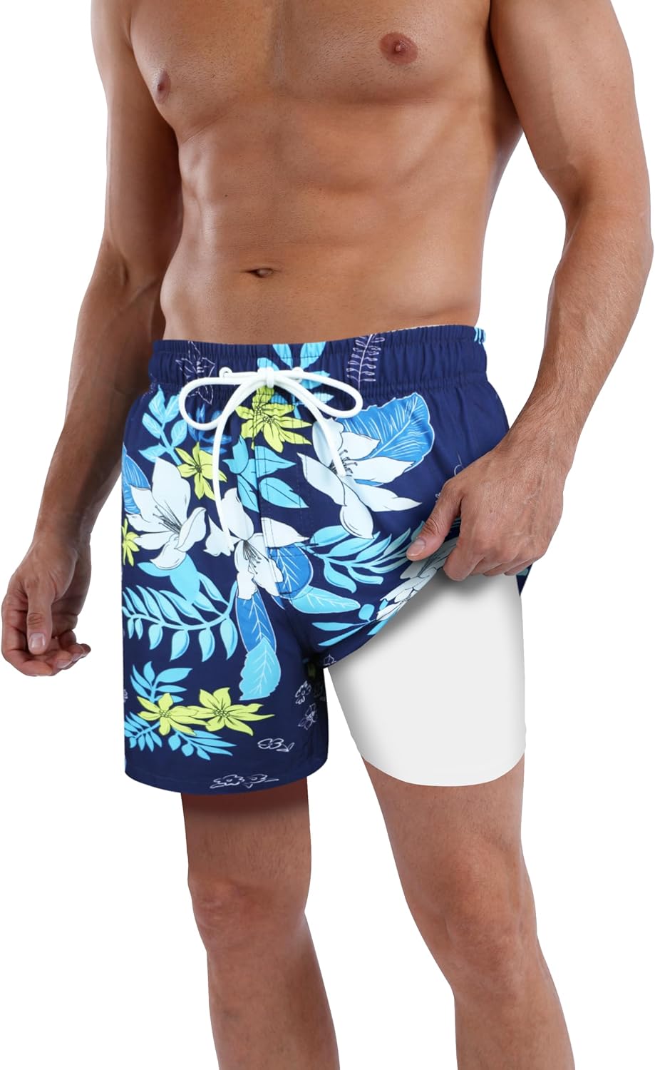 Mens Swim Trunks Compression Liner Quick Dry 5.5'' Swimwear Swim Shorts with Boxer Brief Lined