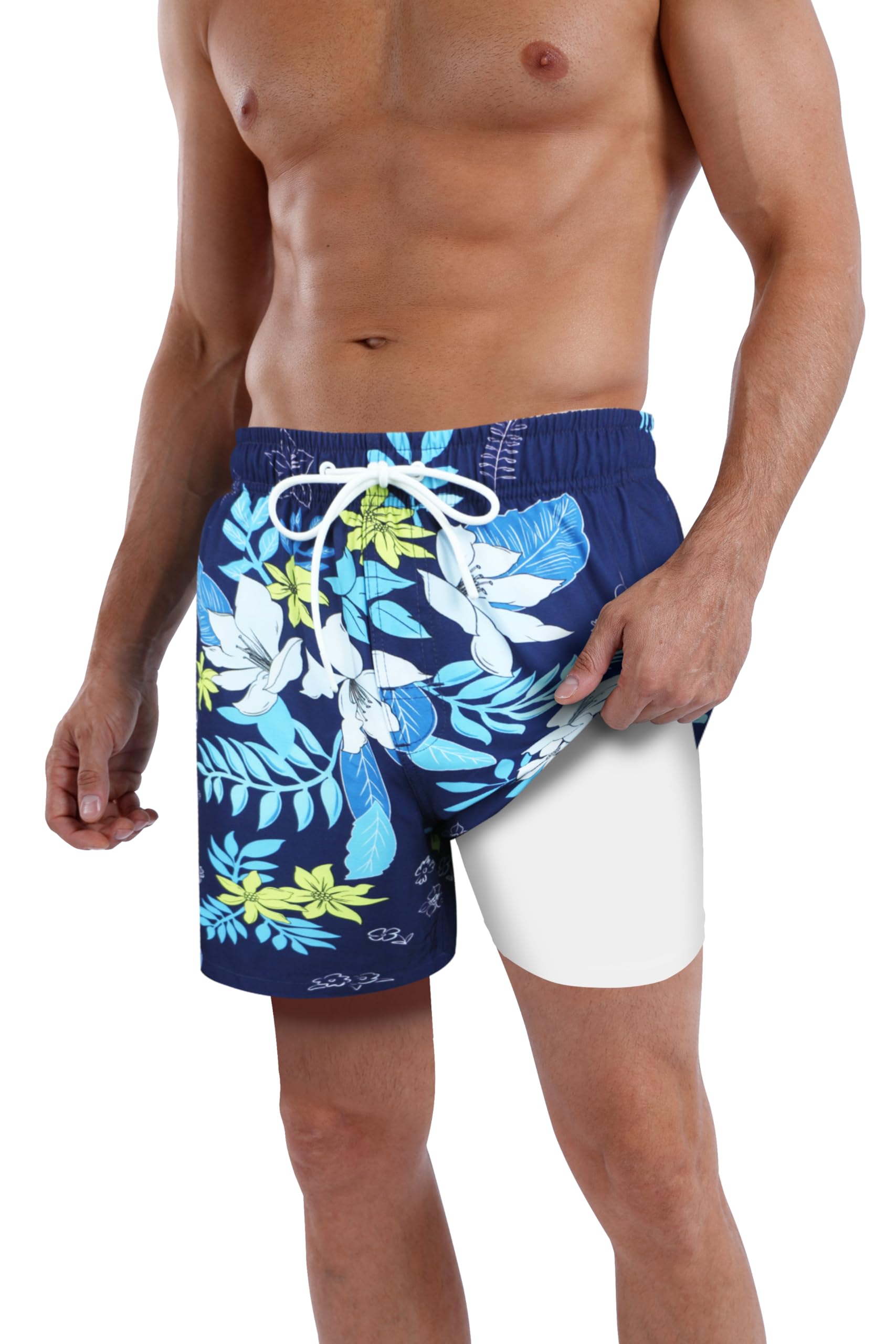 qranss Mens Swim Trunks Compression Liner Quick Dry 5.5'' Swimwear Swim Shorts with Boxer Brief Lined-picture-38